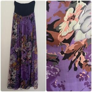 Strapless Floral Maxi Dress, Silk